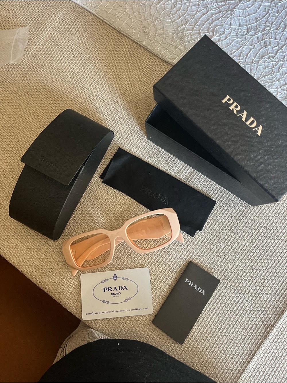 Prada Pink Square Sunglasses with Peach-Tinted Lenses
